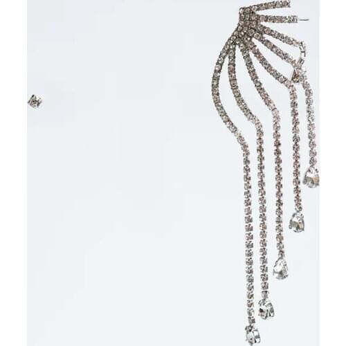 ZA Earring Fashion Female Rhinestone Chain Tassel Clip Earrings For Women Statement Asymmetrical Earring Party Jewelry Gifts