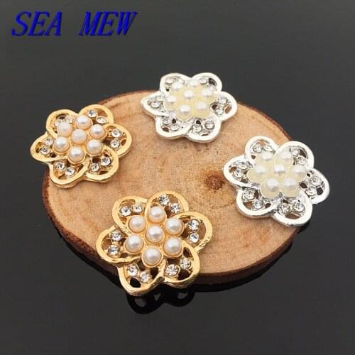 10 PCS 21mm Fashion Metal Alloy KC Gold Silver Color Imitation Pearl Rhinestone Flowers Connectors Charm For Jewelry Making