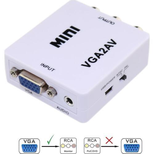 1080P VGA To AV TV RCA Video Adapter Converter VGA2AV CVBS Switch Box with 3.5mm Audio Input For PC Laptop HD TV