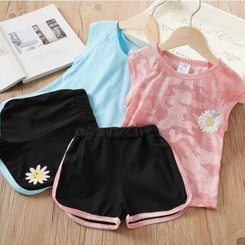 2021 2pcs Summer Baby Girls Children Casual Thin Suit Tops + Short Girls Clothes Kids Clothes sets 2-8