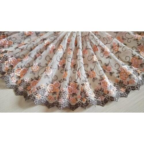 2 Yards Lace Trim Flowers Floral Embroidered Tulle Lace 8.26" Wide Doll Dress Underwear Costume DIY Craft Supplies