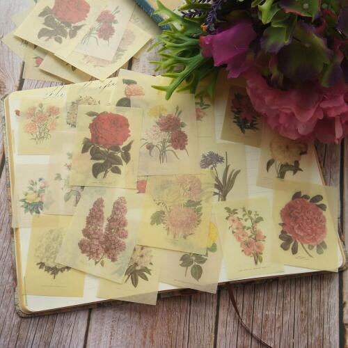 38pcs Hand-painted Plant Flowers Style Paper Sticker Scrapbooking DIY Gift Packing Label Decoration Tag