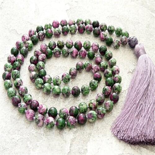 8mm Ruby Zoisite Gemstone 108 Beads Tassel Mala Necklace Spirituality Religious Tibetan