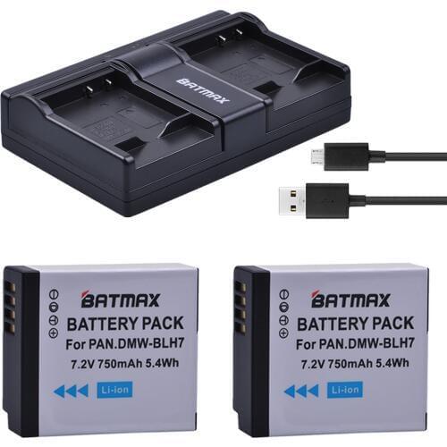 2PCS DMW-BLH7 DMW-BLH7PP DMW-BLH7E Battery+USB Dual Charger for Panasonic Lumix DMC-GM1 GM1 DMC-GM5 GM5 DMC-GF7 GF7 DMC-GF8