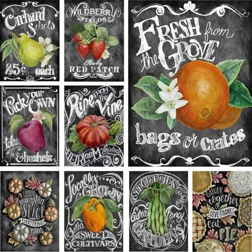 5d Diy Diamond Painting "hand-painted Fruits" Round Diamond Embroidery Cross Stitch Style Home Decoration
