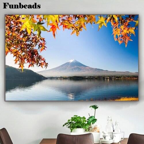 5d diy diamond painting Natural scenery iceberg river maple leaves full square round diamond embroider 2021 New gift FF4295