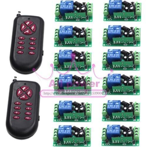 12V1CH RF wireless remote control switch system 12receivers&2 transmitter independently Momentary&Toggle adjustable.garage doors