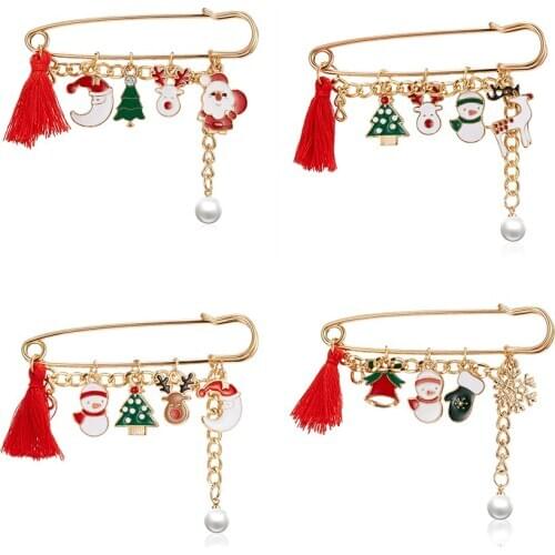 Lovely Cartoon Big Pins Brooch Santa Claus Elk Snowman Bell Snowflakes Cardigan Brooch Christmas Gifts Tassel Brooches For Women
