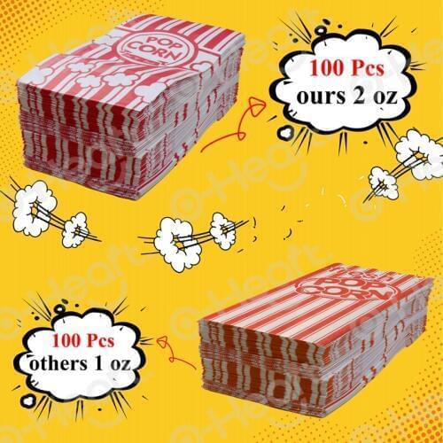 100pcs Popcorn Bags White & Red Striped Paper Popcorn Holders Cookie Candy Bag for Movie Theater Party Carnival Wedding Birthday