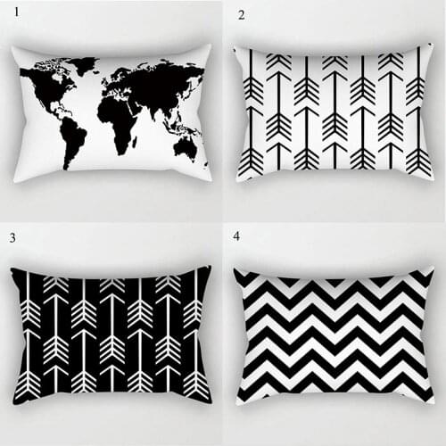 Black White Geometric Cushion Cover Home Decor Velvet Map Arrow Pillow Cover Decorative Chevron Pillows Case Pillowsham 30x50cm