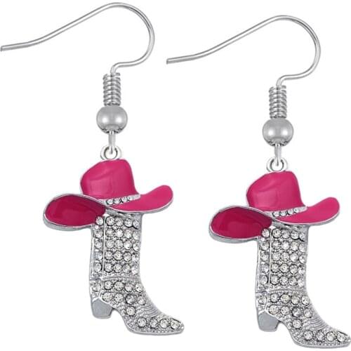 Zinc alloy white crystal boot hat pendant hook earring cowboys cowgirls souvenir memory gift party jewelry