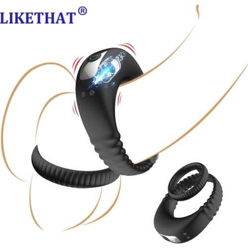 Dual Silicone Penis Ring For Men Delayed ejaculation Vibrator Cock Ring For Couples Sex Toys For Men Mens Masturbator Massage