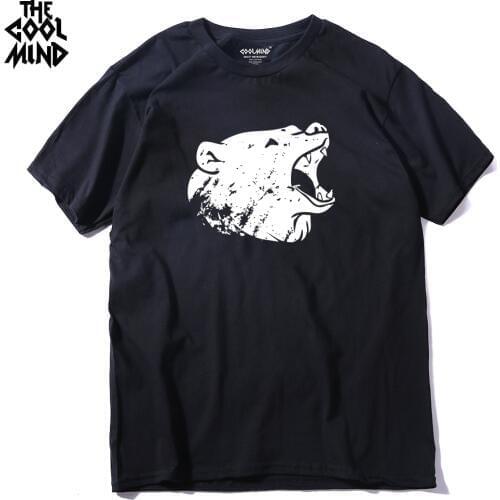 THE COOLMIND 100% Cotton short sleeve print casual bear print T shirt for men o-neck CASUAL men t-shirt