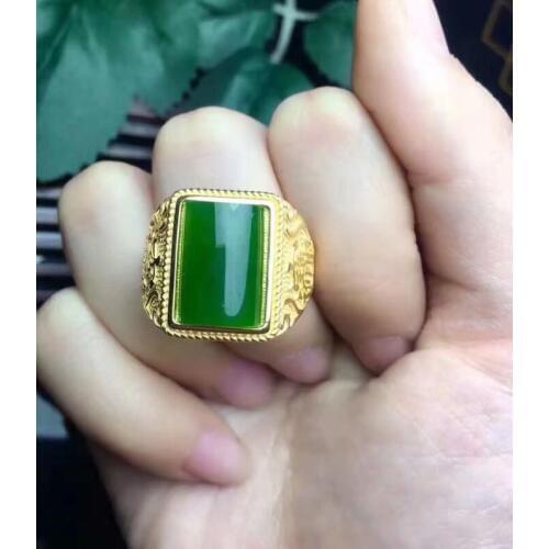 Natural Hetian Jade Man Ring 925 sterling silver Wholesales Fine jewelry 10*14mm gem 10*14mm