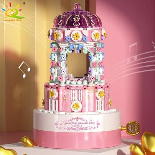 HUIQIBAO 537Pcs Wedding Music Box Rotating Building Blocks DIY Creative Bricks Toy for Children Lover Girl Sweetheart Decoration
