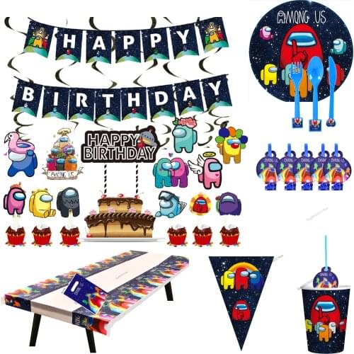 New Among of Us Game Theme Party Supplies Disposable Tableware Cup Plate Napkin Straw Balloon Birthday Kid Favorite Decoration