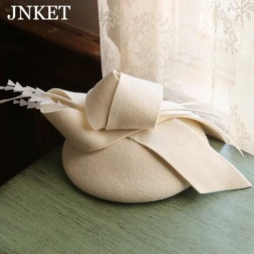 JNKET New Fashion British-style Bowtie Mesh Lace Woollen Hat Womens Top Hat