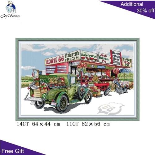 Joy Sunday Fruit Cart FA088 14CT 11CT Counted and Stamped Roadside Fruit Shop Cross Stitch Kits Home Decoration