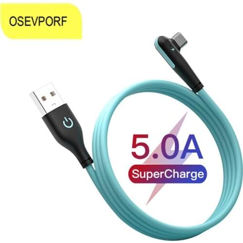 For Huawei P40 Samsung S10 Xiaomi 5A Liquid Silicone Type C Cable 90 Degree Elbow Quick Charge Cord for Redmi Smartphone Wire