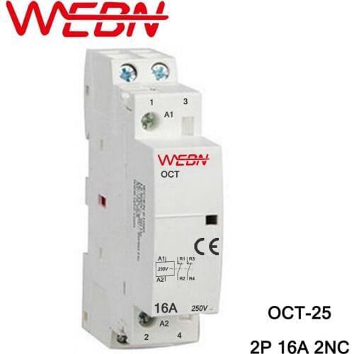 OCT Series AC Household Contactor 230V 50/60Hz 2P 16A 2NC Two Normal Close Contact Din Rail Contactor