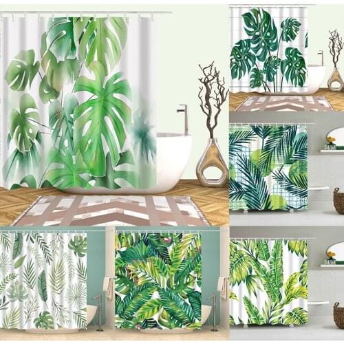 Beautiful banana leaf palm leaf tropical plant print bathroom shower curtain polyester waterproof home decorative curtain