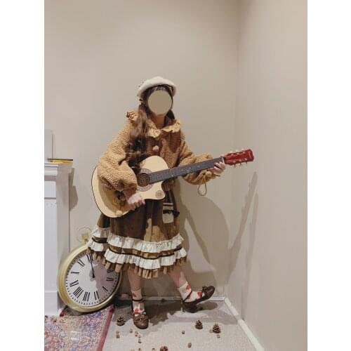 Cute bear college student style japanese daily cute autumn winter warm jacket victorian coat loose gothic lolita coat loli