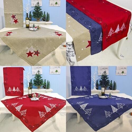 Square/Rectangle Tablecloth Set Christmas Tree Embroidery Navidad Tablecloth Pождество New Year Supplies