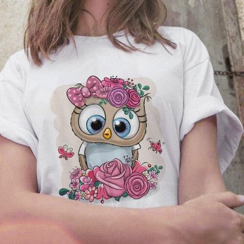 Summer t shirt femme Harajuku Kawaii Owl Cartoon 90s Female Tees Casual White Short sleeve Ladies Tee Tops 2021 Plus Size XXXL