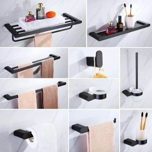 Matte Black Bathroom Accessories Set Towel Bar Hanger Hook Wall Mounted Tissue Paper Holder Soap Dish Toothbrush Cup Holder Rack