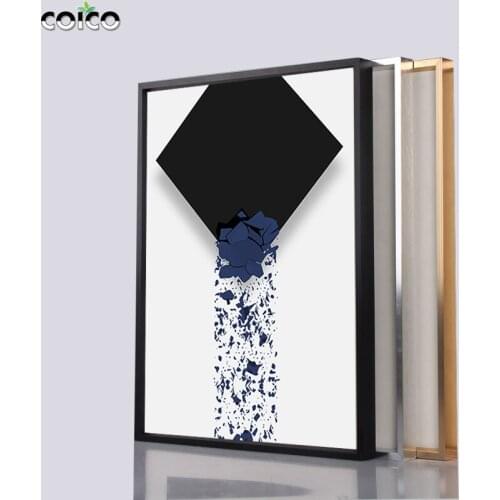 Metal Picture Photo Frame with Abstract Colorful Geometric Shape Canvas Painting Blue Blindfold Woman Wall Art Poster Home Decor