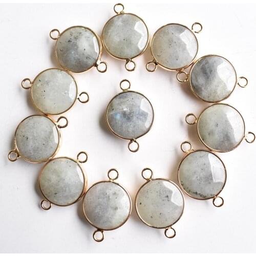 Fashion natural labradorite stone Pendant charms gold rim connector Quartz Bracelet Necklace Jewelry 12pcs/lot Wholesale