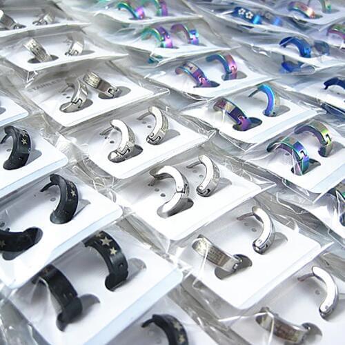 Wholesale bulk lots 60 pairs individual mixed designs mens womens punk rock stainless steel jewelry stud earrings