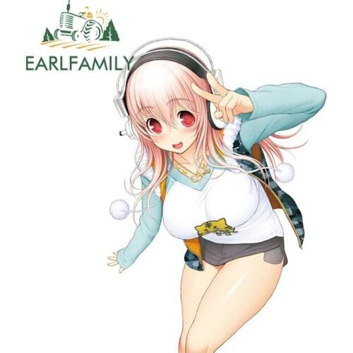EARLFAMILY 13cm x 9cm for Super Sonico Car Stickers Cute Scratch-Proof Decals Waterproof Anime Laptop Trunk Decor Car Goods