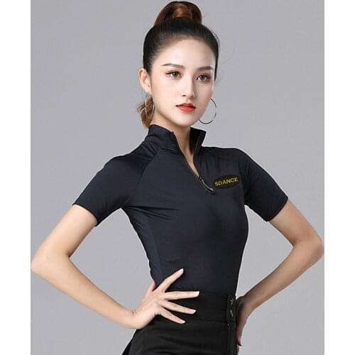 Fashion New Modern Dance Clothes Latin Dance Practice Clothes Women Summer Short-sleeved Zipper High Neck Ballroom Dance Clothes