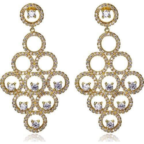 Women Luxury Wedding Earrings Setting wiht AAA Cubic Zirconia Gold and White Color drop Earrings Allergy Free Lead Free