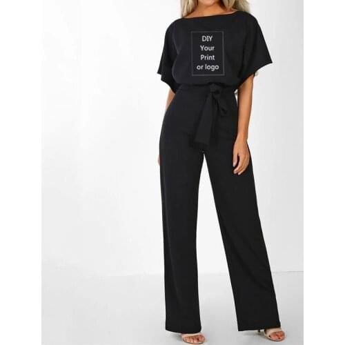 DIY Your like Photo or Logo Jumpsuit Women Overalls Elegant Long Plus Size Female Jumpsuits Rompers Lace Up Overall For