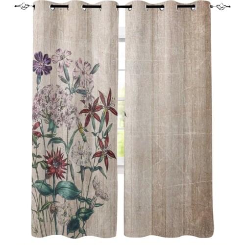 Retro Flower Wood Grain Curtains For Living Room Bedroom Window Treatment Blinds Drapes Modern Kitchen Curtains