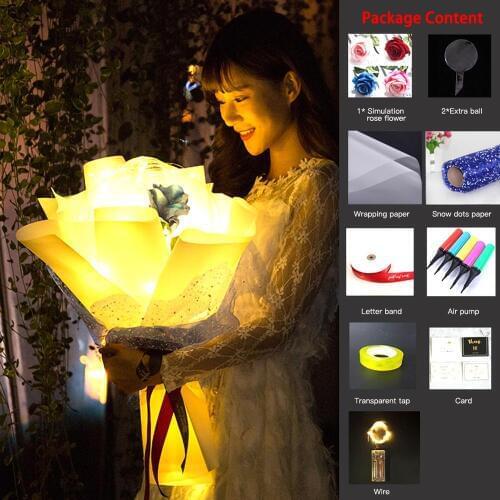 LED Luminous Balloon Rose Bouquet Transparent Bobo Ball Rose Valentines Day Gift Birthday Party Wedding Decoration Gift Balloons