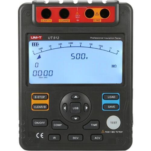 UNI-T UT512 Digital Insulation Resistance Tester Voltmeter Megohmmeter PI/DAR Data Storage USB interface LCD Backlight