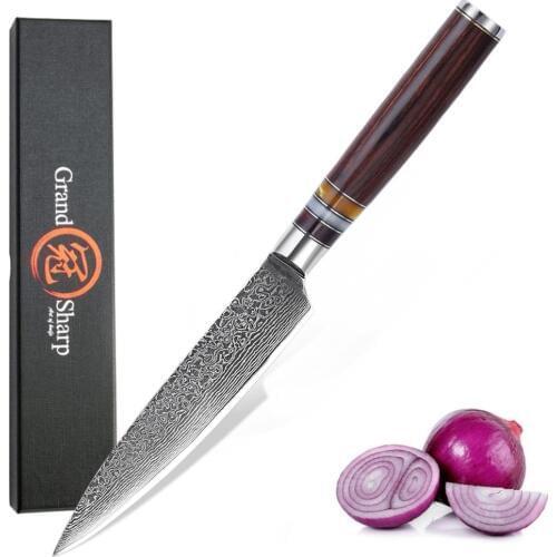 GRANDSHARP 5.3 Inch Utility Knife Damascus Kitchen knife Japanese Knives VG10 Damascus steel BBQ Tools Camping Outdoor Tools NEW