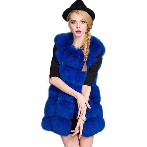 Faux High Quality Sliver Fox Fur Vest Women Winter Fashion Medium Long Artifical Fox Fur Vests Woman Warm Female Ladies Coats