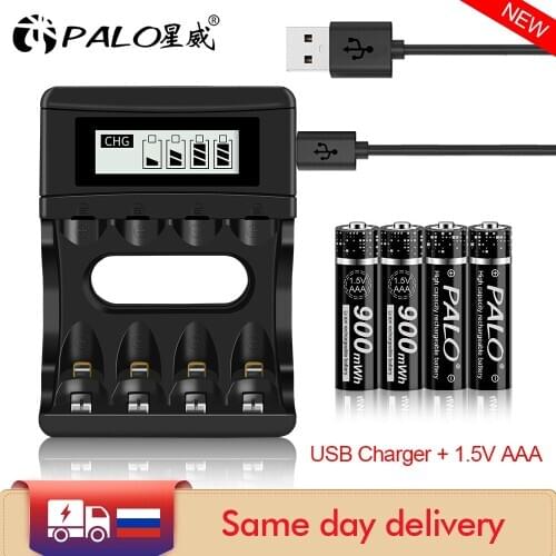 PALO AAA 1.5V 900mWh lithium li-ion rechargeable battery +4 Channel polymer battery charger for lithium li-ion aa aaa batteries