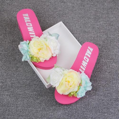 2018 Summer Handmade Large Peony Flower Casual Flip Flops Slippers Online 11cm Women High Heel Wedge Beach Shoes