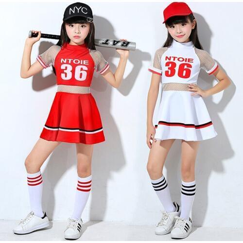 Girl Cheerleading Costume Girls Hip Hop Dance Costume Red Suit White Dress Children Cheerleading Costume Girls