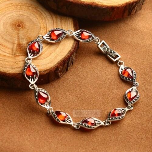 New 100% s925 Silver Red Corundum Bracelet for Woman Vintage Thai Silver Blue Corundum Garnet Bracelet Womens Silver Bracelet