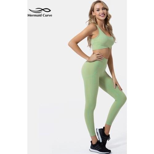 Mermaid Curve Summer New Low-Strength Shockproof Yoga Bra Vest+ High Waist Tight Legging Women Running Training 2 Pcs Yoga Suits