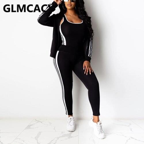 Women 3 Pieces Tracksuits Fitness Bodysuit+Zipper Hoodies+Skinny Pants Set