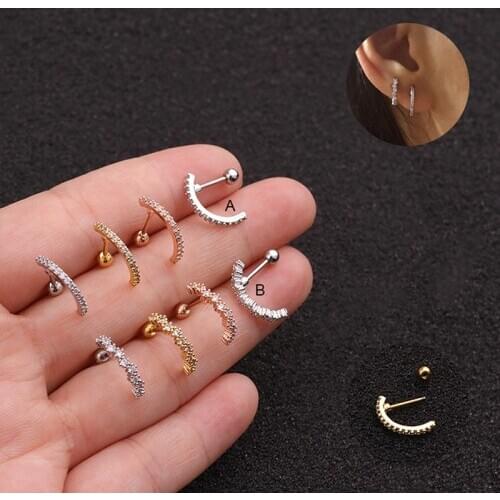 1pcs Women Ball CZ Ear Cuff Stud Daith Tragus Piercing Jewelry Long Bar Lobe Earring 3 Mm