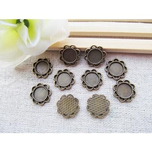 100pcs Antique Bronze/Antique Silver Little Flower Base Setting Pendant Charm/Finding,fit 8mm Round Cabochon/Picture/Cameo,DIY