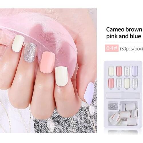 24/30Pcs Detachable Pink and White False Nail Extension Tips Full Cover Short oval Head Press on Ballerina Fake Nails With Glue